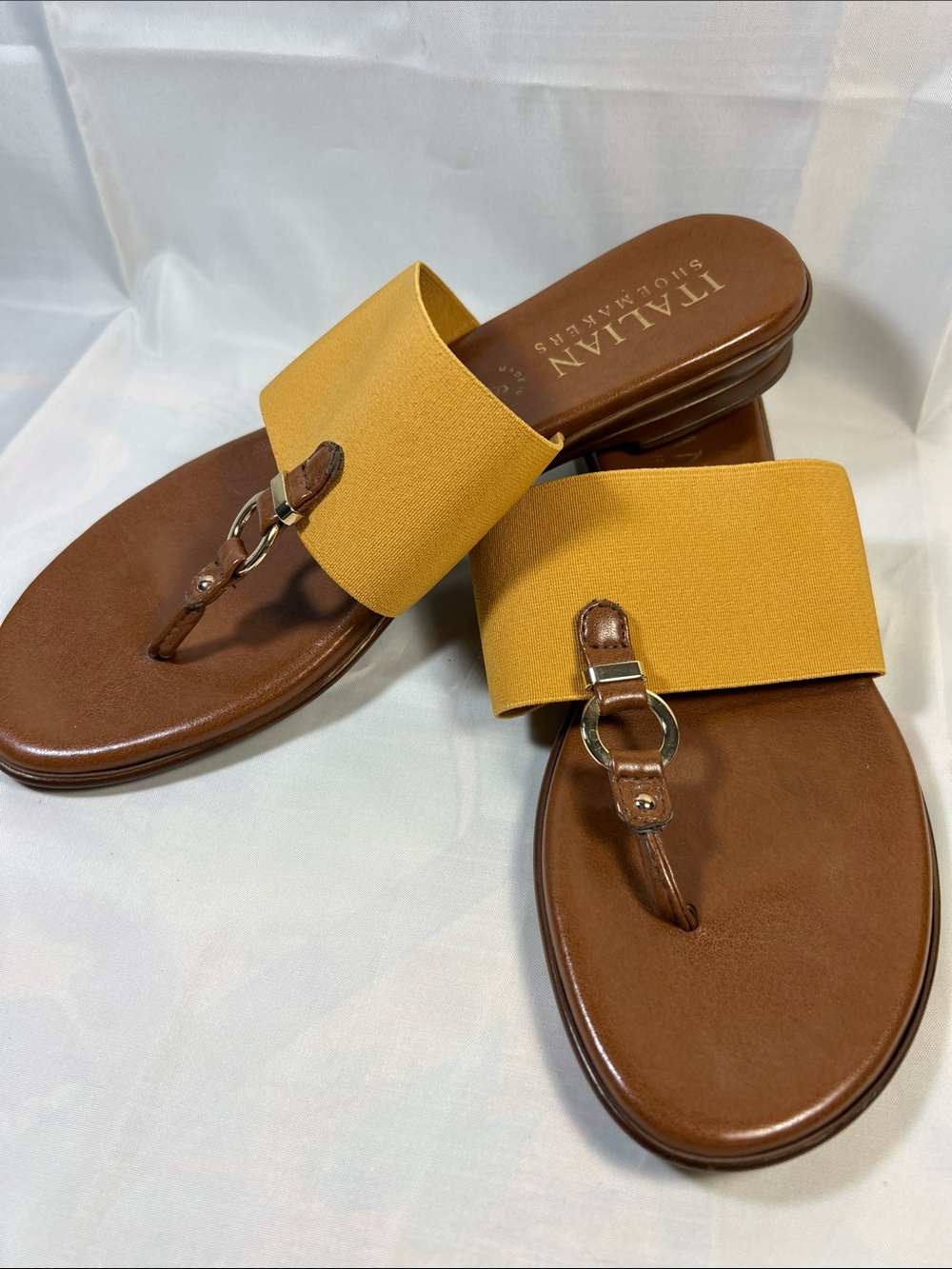 Italian Shoemakers Brown Leather Sandal with Mustard Elastic Band